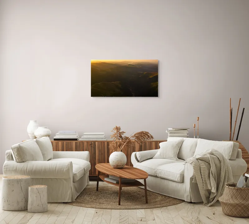 Tablou Canvas, "Lumini și umbre în munți la apus", Munți, Apus, Văi, Lumină, Culoare, Umbre, Natură, Calm, Întindere, 90 x 50 cm – poza 4