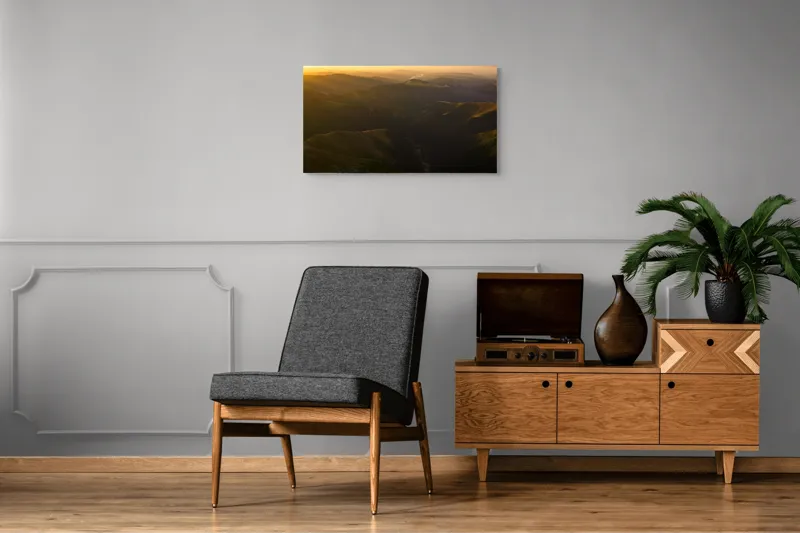 Tablou Canvas, "Lumini și umbre în munți la apus", Munți, Apus, Văi, Lumină, Culoare, Umbre, Natură, Calm, Întindere, 90 x 50 cm – poza 6