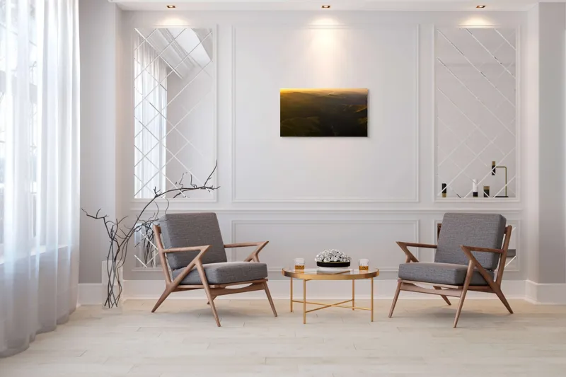 Tablou Canvas, "Lumini și umbre în munți la apus", Munți, Apus, Văi, Lumină, Culoare, Umbre, Natură, Calm, Întindere, 90 x 50 cm – poza 7