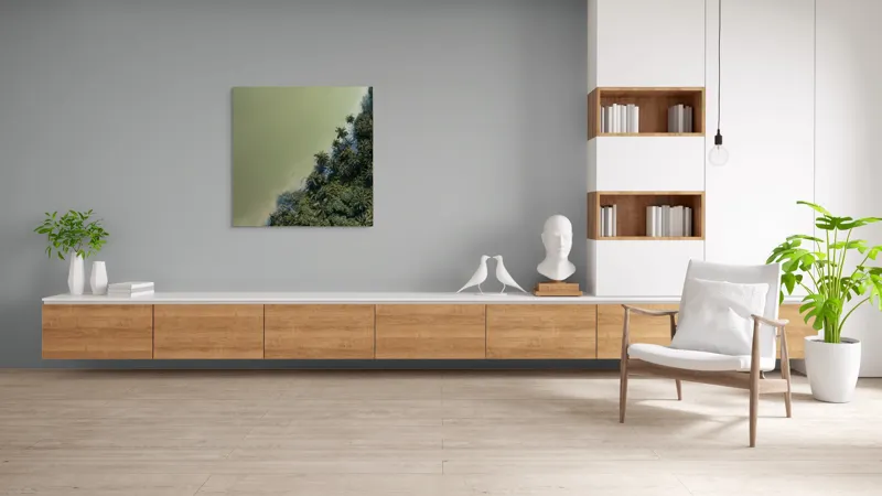 Tablou Canvas, "Pădurea tropicală întâlnește marea calmă", Pădure, Palmieri, Apă, Mal, Natură, Verde, Peisaj, Aerian, Tranziție, Contrast., 100 x 100 cm – poza 8