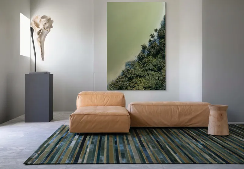 Tablou Canvas, "Pădurea tropicală întâlnește marea calmă", Pădure, Palmieri, Apă, Mal, Natură, Verde, Peisaj, Aerian, Tranziție, Contrast., 100 x 150 cm – poza 7