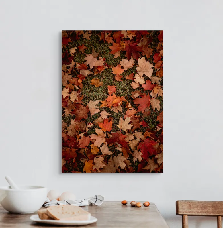 Tablou Canvas, "Covor toamna din frunze arămii", Frunze, Toamnă, Culoare, Pământ, Arțar, Natură, Covor, Ruginiu, Naturalețe, Sezon, 50 x 70 cm – poza 3