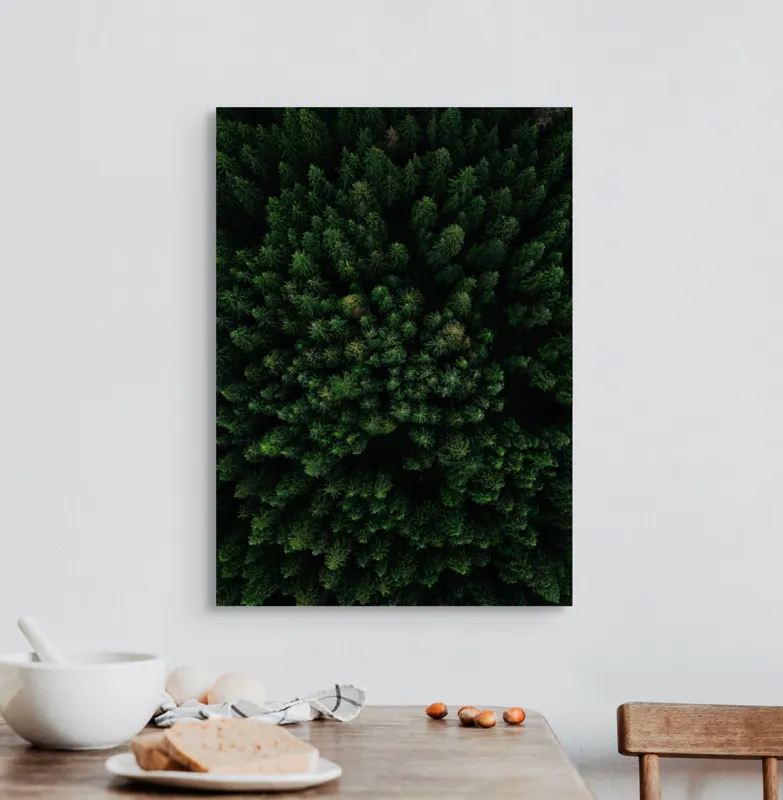 Tablou Canvas, "Coronamentul verde al pădurii liniștite", Verde, Copaci, Coronament, Densitate, Natură, Pădure, Aerian, Vegetație, 50 x 70 cm – poza 3
