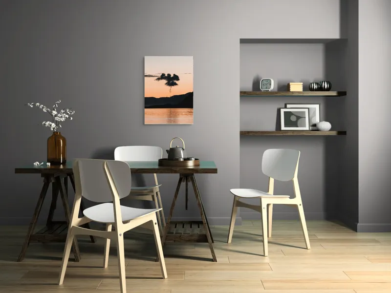 Tablou Canvas, "Nori de fum la apusul marii", Nori, Apus, Siluete, Apă, Liniște, Reflexie, Cer, Munți, Umbre, Peisaj, 50 x 70 cm – poza 5
