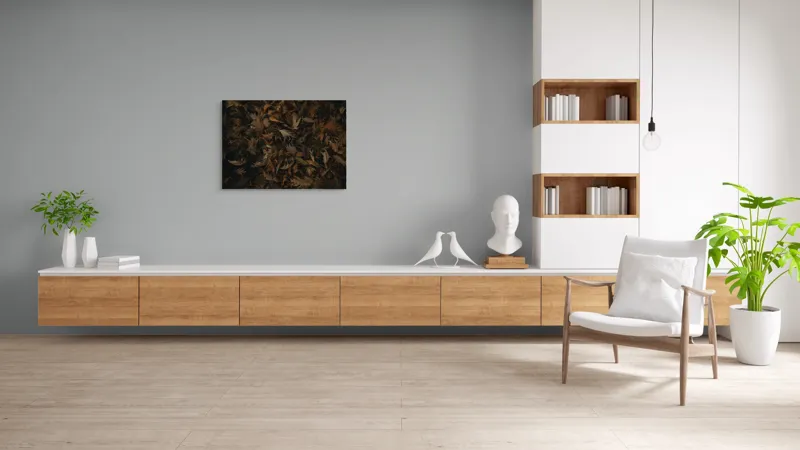 Tablou Canvas, "Frumusețea Trecătoare a Toamnei", Frunze, Toamnă, Natură, Textură, Maro, Usucate, Covor, Vegetație, Întunecat, Pământiu, 100 x 70 cm – poza 6