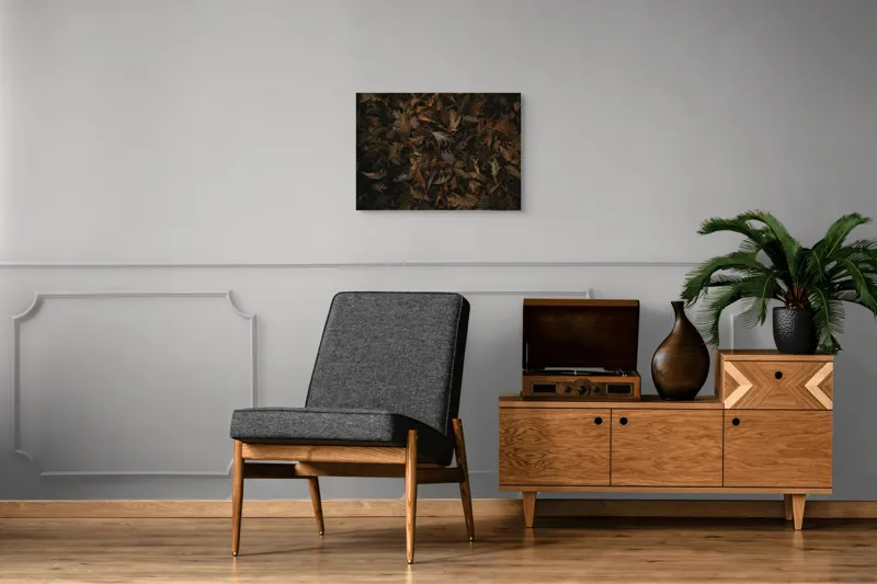 Tablou Canvas, "Frumusețea Trecătoare a Toamnei", Frunze, Toamnă, Natură, Textură, Maro, Usucate, Covor, Vegetație, Întunecat, Pământiu, 70 x 50 cm – poza 4