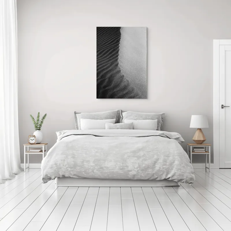 Tablou Canvas, "Nisipuri îmbrățișate de umbre fine", Nisip, Textură, Contrast, Dune, Valuri, Natural, Monocrom, Mișcare, 70 x 100 cm – poza 3