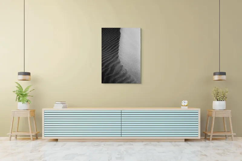 Tablou Canvas, "Nisipuri îmbrățișate de umbre fine", Nisip, Textură, Contrast, Dune, Valuri, Natural, Monocrom, Mișcare, 70 x 100 cm – poza 5