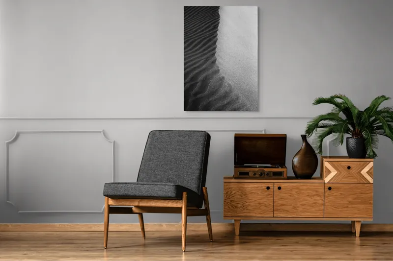 Tablou Canvas, "Nisipuri îmbrățișate de umbre fine", Nisip, Textură, Contrast, Dune, Valuri, Natural, Monocrom, Mișcare, 70 x 100 cm – poza 6