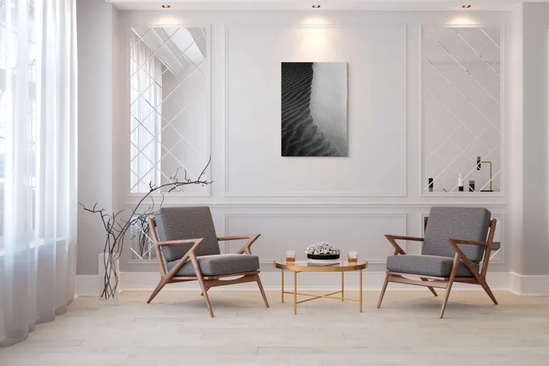 Tablou Canvas, "Nisipuri îmbrățișate de umbre fine", Nisip, Textură, Contrast, Dune, Valuri, Natural, Monocrom, Mișcare, 70 x 100 cm – poza 8