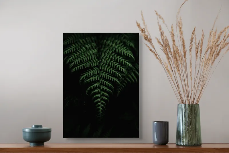 Tablou Canvas, "Simfonia umbrei în pădure adâncă", Frunză, Întunecată, Verde, Delicată, Natură, Simetrie, Textură, Misterioasă, Vegetație, 39 x 54 cm – poza 3
