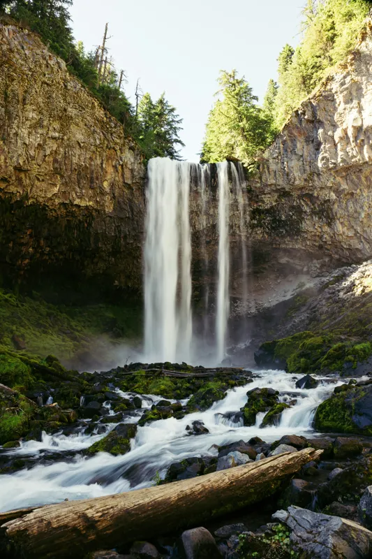 Tablou Canvas, "Cascada în inima pădurii verzi", Cascadă, Stânci, Apă, Pădure, Roci, Bușteni, Vegetație, Natură, Spectacol, Lumină, 100 x 150 cm – poza 2