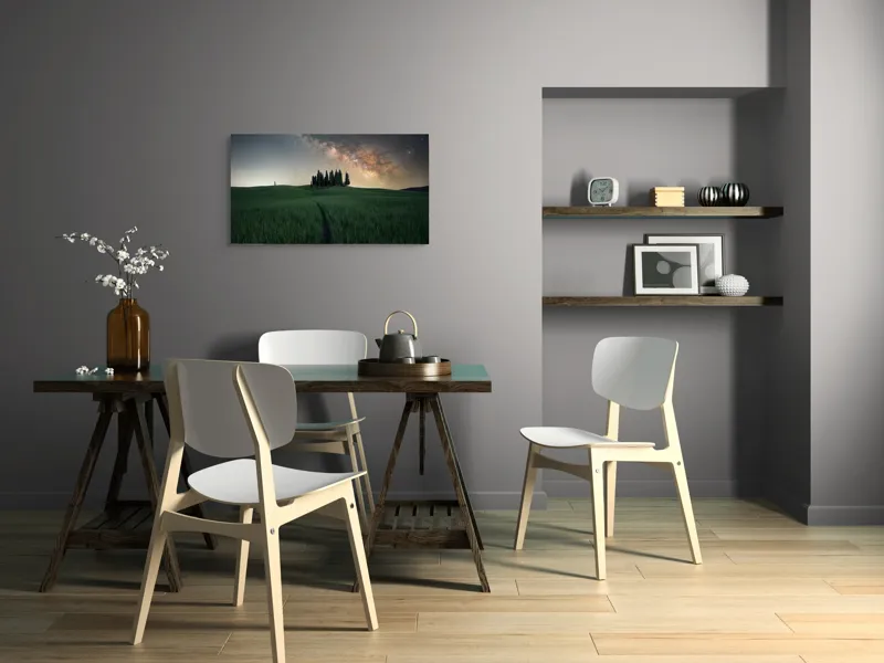 Tablou Canvas, "Cărare sub cerul înstelat", Calea-Laptelui, Copaci, Cer, Noapte, Iarbă, Peisaj, Stele, Linie, Mister, Lumină, 90 x 50 cm – poza 3