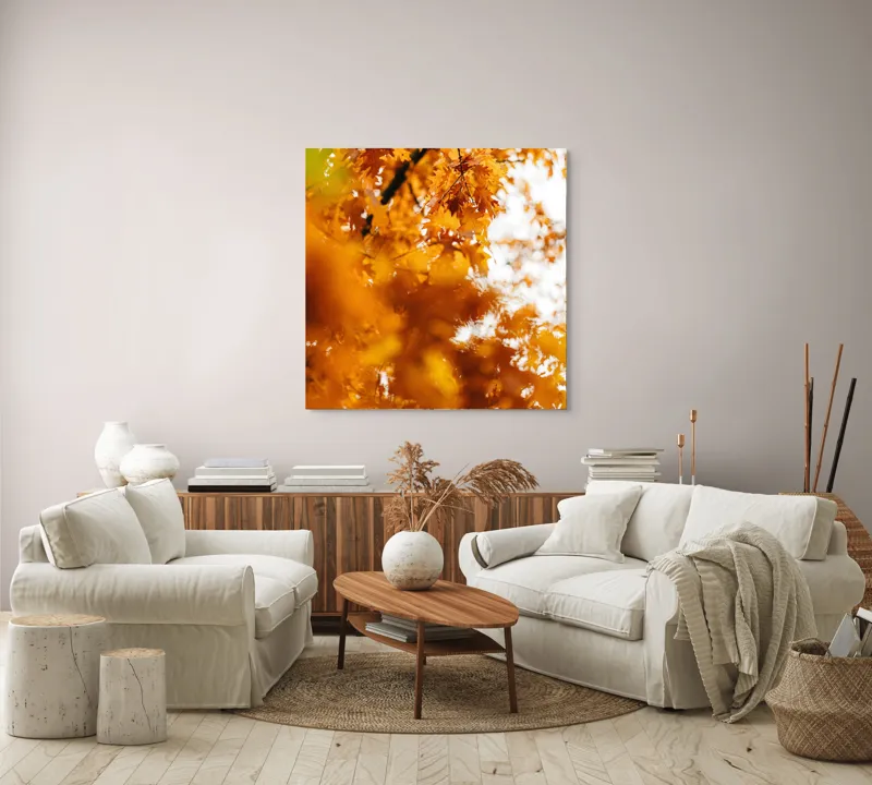 Tablou Canvas, "Culorile toamnei în frunze arămii", Frunze, Aramii, Toamnă, Ramuri, Natură, Luminozitate, Contrast, Textură, 100 x 100 cm – poza 3