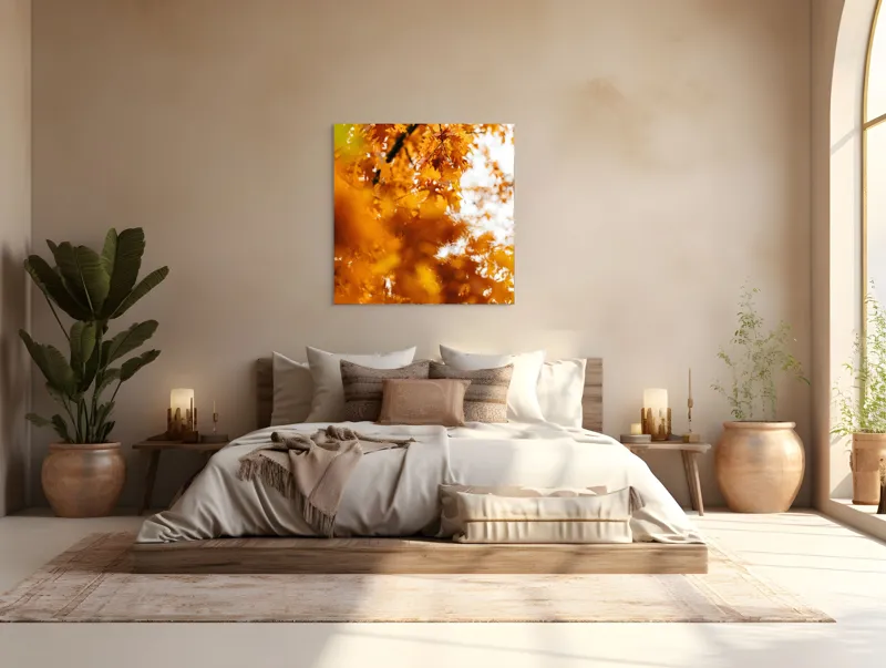 Tablou Canvas, "Culorile toamnei în frunze arămii", Frunze, Aramii, Toamnă, Ramuri, Natură, Luminozitate, Contrast, Textură, 100 x 100 cm – poza 4