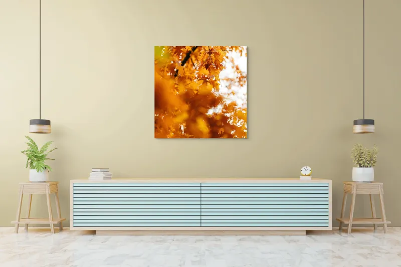 Tablou Canvas, "Culorile toamnei în frunze arămii", Frunze, Aramii, Toamnă, Ramuri, Natură, Luminozitate, Contrast, Textură, 100 x 100 cm – poza 5