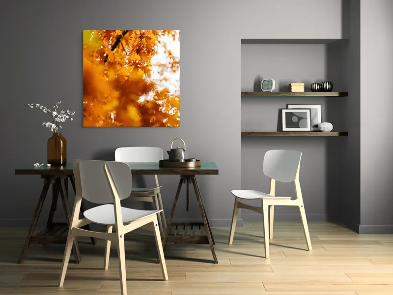 Tablou Canvas, "Culorile toamnei în frunze arămii", Frunze, Aramii, Toamnă, Ramuri, Natură, Luminozitate, Contrast, Textură, 100 x 100 cm – poza 6