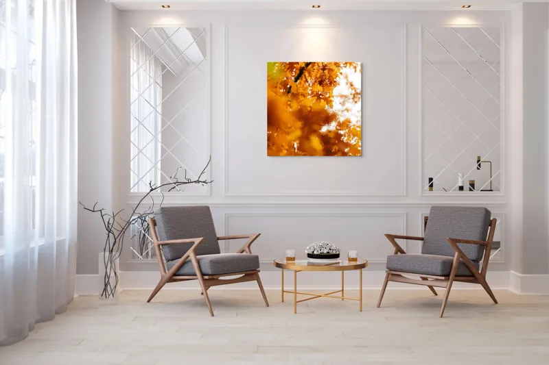Tablou Canvas, "Culorile toamnei în frunze arămii", Frunze, Aramii, Toamnă, Ramuri, Natură, Luminozitate, Contrast, Textură, 100 x 100 cm – poza 7