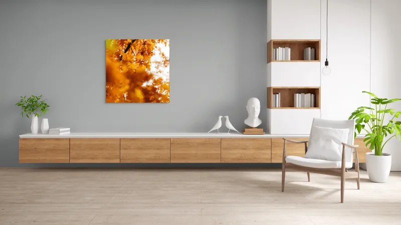 Tablou Canvas, "Culorile toamnei în frunze arămii", Frunze, Aramii, Toamnă, Ramuri, Natură, Luminozitate, Contrast, Textură, 100 x 100 cm – poza 8