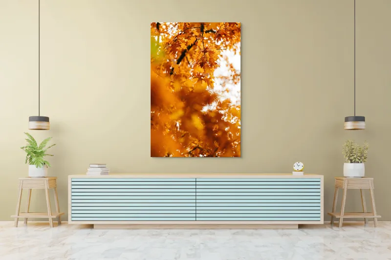 Tablou Canvas, "Culorile toamnei în frunze arămii", Frunze, Aramii, Toamnă, Ramuri, Natură, Luminozitate, Contrast, Textură, 100 x 150 cm – poza 4
