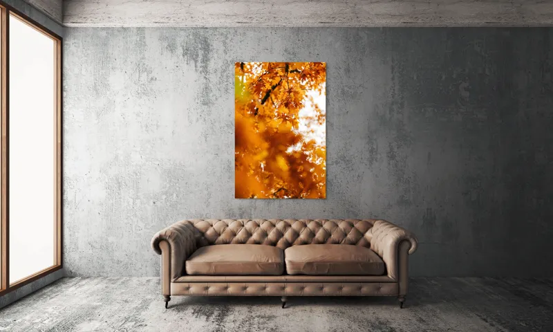 Tablou Canvas, "Culorile toamnei în frunze arămii", Frunze, Aramii, Toamnă, Ramuri, Natură, Luminozitate, Contrast, Textură, 100 x 150 cm – poza 6