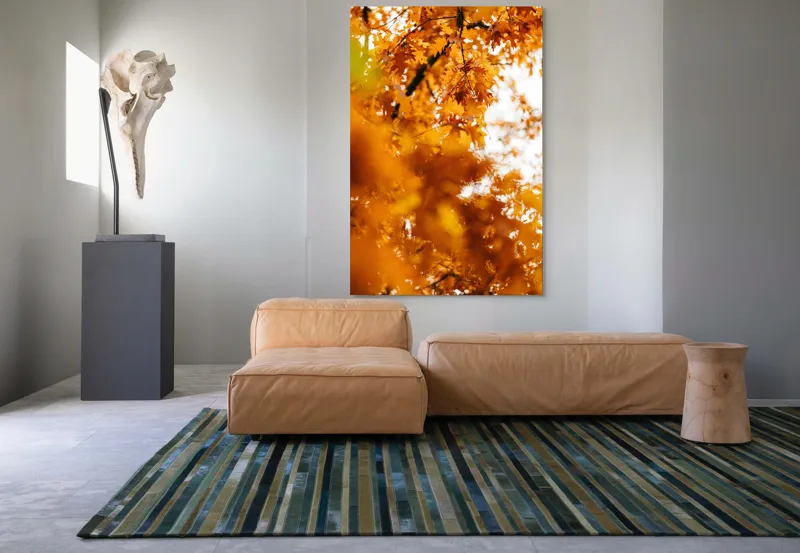 Tablou Canvas, "Culorile toamnei în frunze arămii", Frunze, Aramii, Toamnă, Ramuri, Natură, Luminozitate, Contrast, Textură, 100 x 150 cm – poza 7