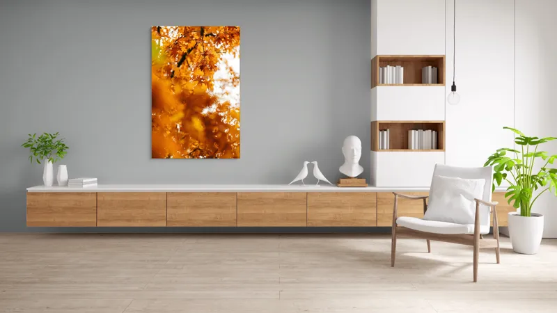 Tablou Canvas, "Culorile toamnei în frunze arămii", Frunze, Aramii, Toamnă, Ramuri, Natură, Luminozitate, Contrast, Textură, 100 x 150 cm – poza 8