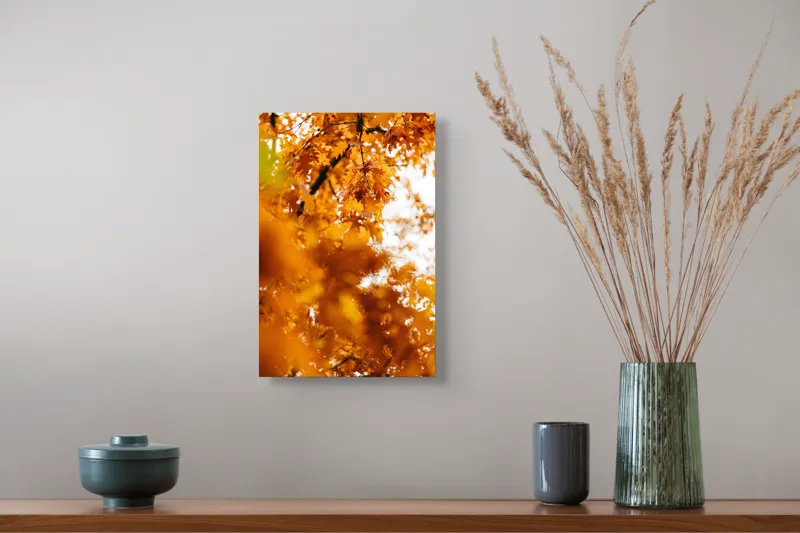 Tablou Canvas, "Culorile toamnei în frunze arămii", Frunze, Aramii, Toamnă, Ramuri, Natură, Luminozitate, Contrast, Textură, 26 x 39 cm – poza 5