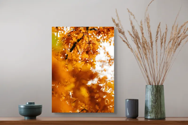 Tablou Canvas, "Culorile toamnei în frunze arămii", Frunze, Aramii, Toamnă, Ramuri, Natură, Luminozitate, Contrast, Textură, 39 x 54 cm – poza 3