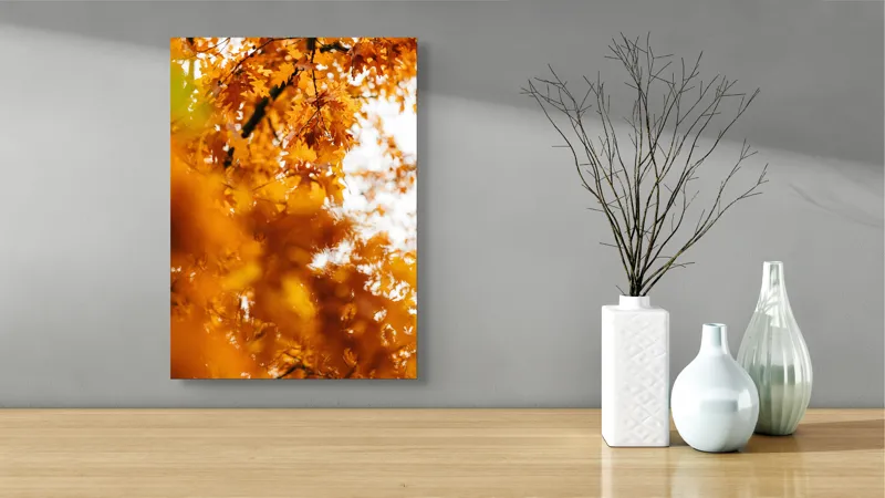 Tablou Canvas, "Culorile toamnei în frunze arămii", Frunze, Aramii, Toamnă, Ramuri, Natură, Luminozitate, Contrast, Textură, 39 x 54 cm – poza 4
