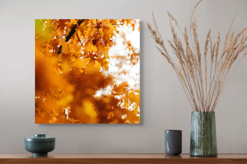 Tablou Canvas, "Culorile toamnei în frunze arămii", Frunze, Aramii, Toamnă, Ramuri, Natură, Luminozitate, Contrast, Textură, 50 x 50 cm – poza 4
