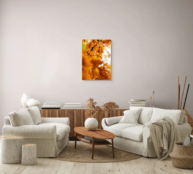 Tablou Canvas, "Culorile toamnei în frunze arămii", Frunze, Aramii, Toamnă, Ramuri, Natură, Luminozitate, Contrast, Textură, 50 x 70 cm – poza 4
