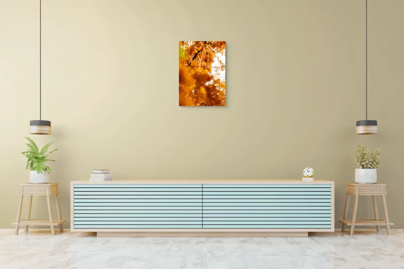 Tablou Canvas, "Culorile toamnei în frunze arămii", Frunze, Aramii, Toamnă, Ramuri, Natură, Luminozitate, Contrast, Textură, 50 x 70 cm – poza 6