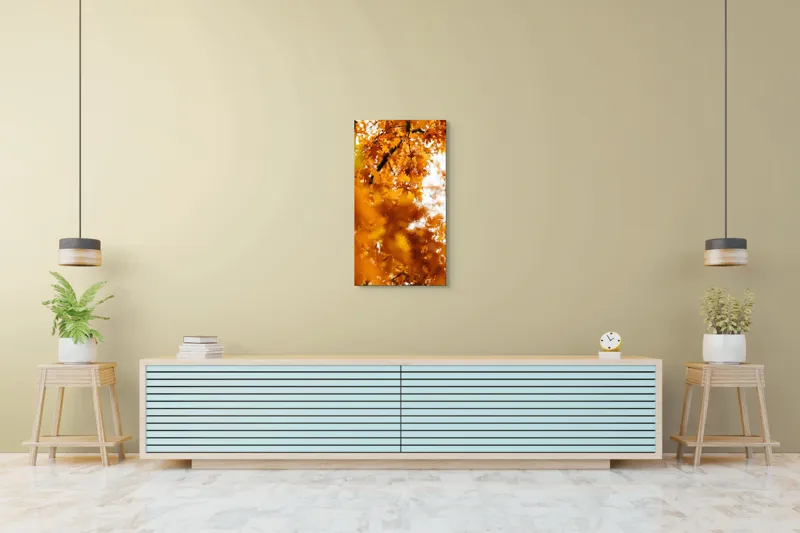 Tablou Canvas, "Culorile toamnei în frunze arămii", Frunze, Aramii, Toamnă, Ramuri, Natură, Luminozitate, Contrast, Textură, 50 x 90 cm – poza 6