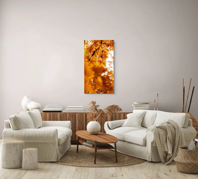 Tablou Canvas, "Culorile toamnei în frunze arămii", Frunze, Aramii, Toamnă, Ramuri, Natură, Luminozitate, Contrast, Textură, 50 x 90 cm – poza 7