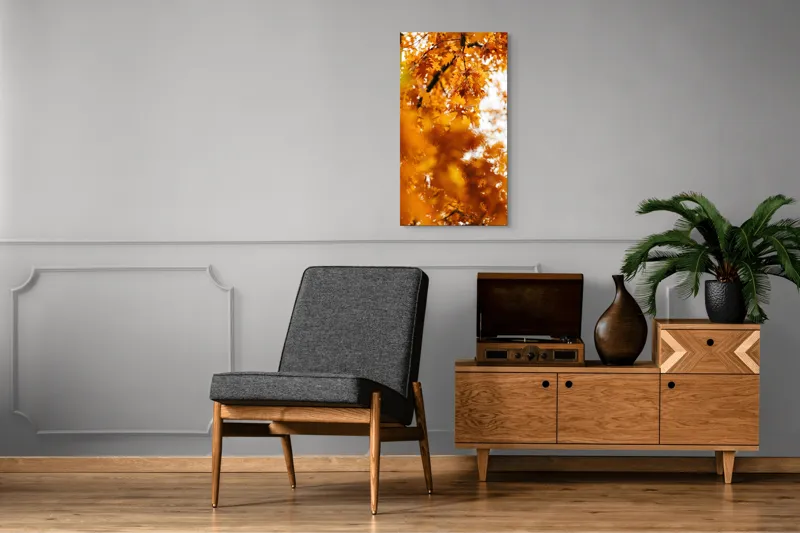 Tablou Canvas, "Culorile toamnei în frunze arămii", Frunze, Aramii, Toamnă, Ramuri, Natură, Luminozitate, Contrast, Textură, 50 x 90 cm – poza 8