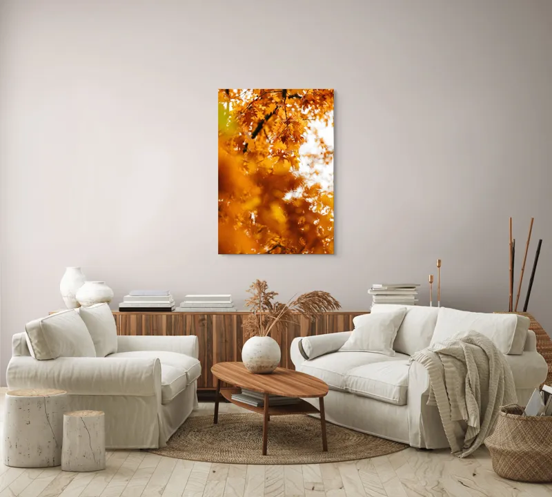 Tablou Canvas, "Culorile toamnei în frunze arămii", Frunze, Aramii, Toamnă, Ramuri, Natură, Luminozitate, Contrast, Textură, 70 x 100 cm – poza 4