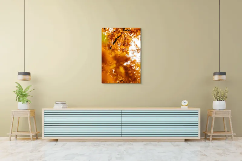 Tablou Canvas, "Culorile toamnei în frunze arămii", Frunze, Aramii, Toamnă, Ramuri, Natură, Luminozitate, Contrast, Textură, 70 x 100 cm – poza 5