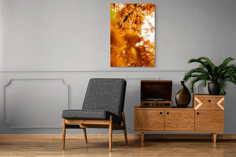 Tablou Canvas, "Culorile toamnei în frunze arămii", Frunze, Aramii, Toamnă, Ramuri, Natură, Luminozitate, Contrast, Textură, 70 x 100 cm – poza 6