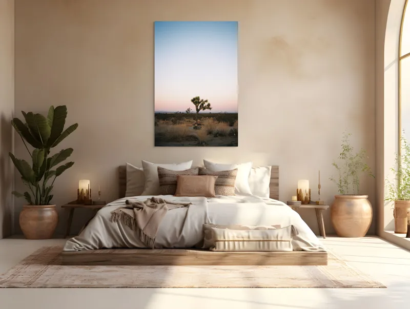 Tablou Canvas, "Pădurea de cactuși la amurg", Deșert, Apus, Solitudine, Natură, Orizont, Calm, Singurătate, Peisaj, Cer, Simplu, 100 x 150 cm – poza 3