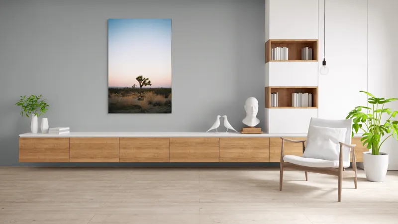 Tablou Canvas, "Pădurea de cactuși la amurg", Deșert, Apus, Solitudine, Natură, Orizont, Calm, Singurătate, Peisaj, Cer, Simplu, 100 x 150 cm – poza 8