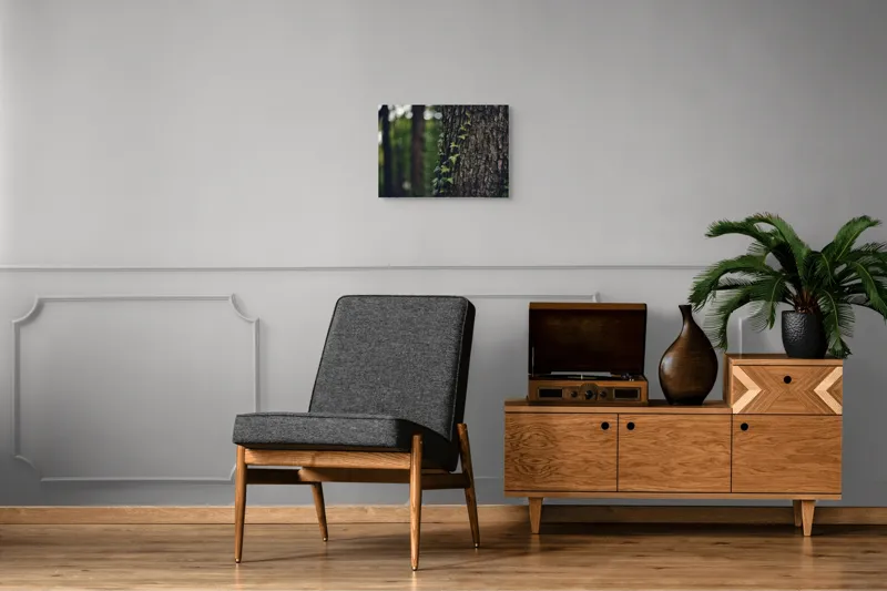 Tablou Canvas, "Iedera se împletește pe trunchi robust", Frunze, Iedera, Scoarță, Natură, Pădure, Verde, Trunchi, Viață, Umbre, Textură, 54 x 39 cm – poza 7