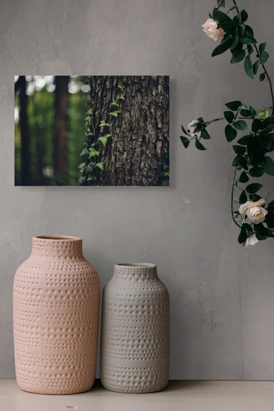 Tablou Canvas, "Iedera se împletește pe trunchi robust", Frunze, Iedera, Scoarță, Natură, Pădure, Verde, Trunchi, Viață, Umbre, Textură, 54 x 39 cm – poza 8