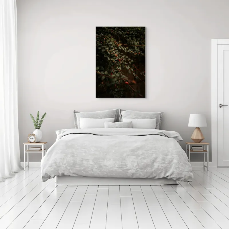 Tablou Canvas, "Frunziș verde în lumină misterioasă", Frunziș, Bace, Verde, Întuneric, Natură, Umbre, Textură, Ramuri, Sălbatic, Misterios, 70 x 100 cm – poza 3
