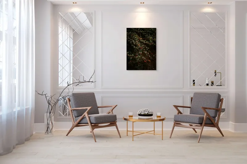 Tablou Canvas, "Frunziș verde în lumină misterioasă", Frunziș, Bace, Verde, Întuneric, Natură, Umbre, Textură, Ramuri, Sălbatic, Misterios, 70 x 100 cm – poza 8