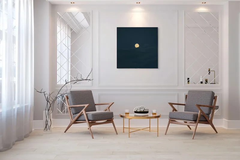 Tablou Canvas, "Luna strălucind printre nori întunecați", Lună, Noapte, Cer, Întuneric, Mister, Lumină, Nuanțe, Magie, Calm, 100 x 100 cm – poza 7