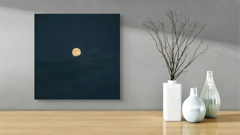 Tablou Canvas, "Luna strălucind printre nori întunecați", Lună, Noapte, Cer, Întuneric, Mister, Lumină, Nuanțe, Magie, Calm, 50 x 50 cm – poza 3