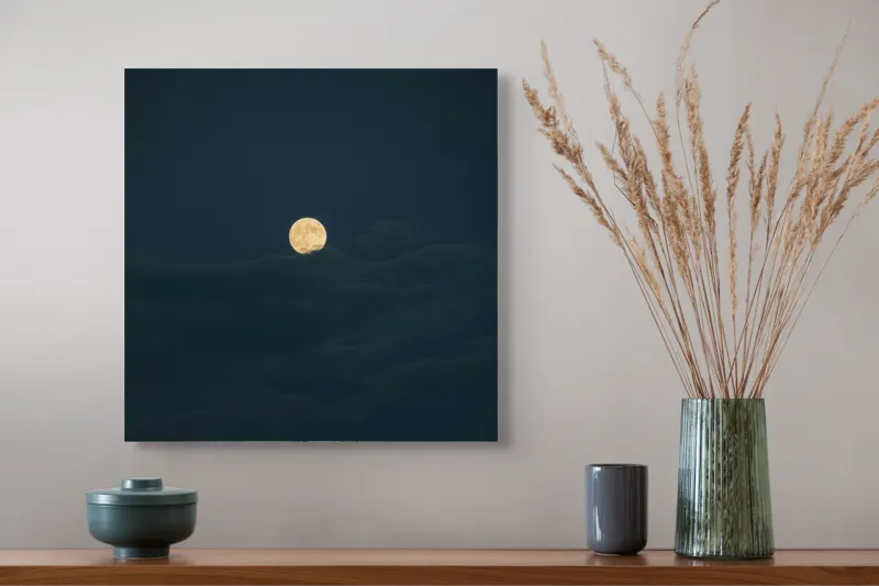 Tablou Canvas, "Luna strălucind printre nori întunecați", Lună, Noapte, Cer, Întuneric, Mister, Lumină, Nuanțe, Magie, Calm, 50 x 50 cm – poza 4