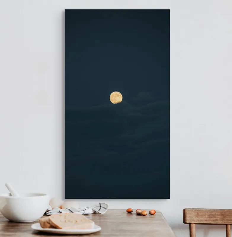 Tablou Canvas, "Luna strălucind printre nori întunecați", Lună, Noapte, Cer, Întuneric, Mister, Lumină, Nuanțe, Magie, Calm, 50 x 90 cm – poza 3