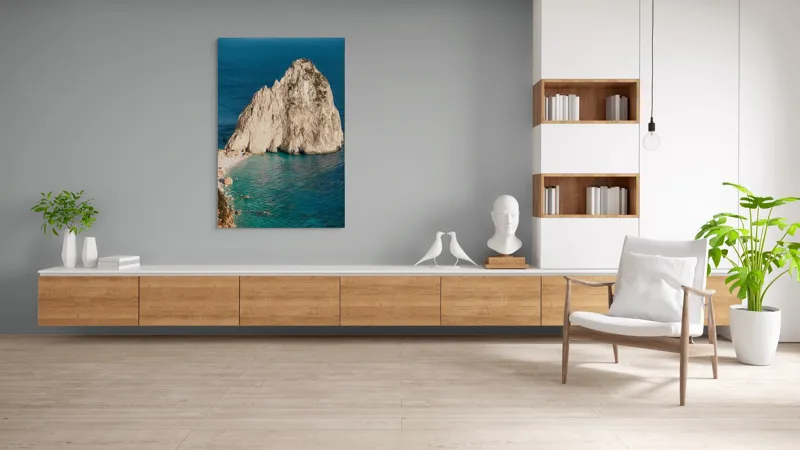 Tablou Canvas, "Capul stâncos al mării azurii", Stâncă, Apă, Coastă, Albastru, Natură, Cer, Valuri, Frumusețe, Tranquilitate, Peisaj, 100 x 150 cm – poza 8